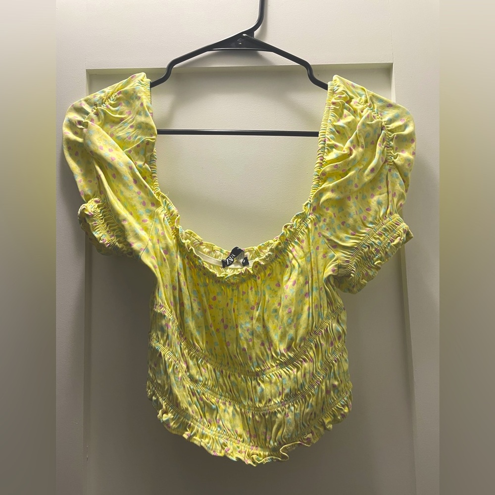 Off or On Shoulder Yellow Crop Top from Zara